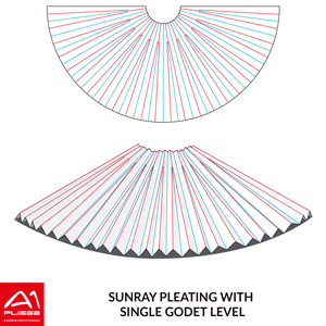 Sunray pleating with one godet level